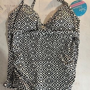 Swim Solutions Monochrome Geometric Swim Tankini Top, NWT,l